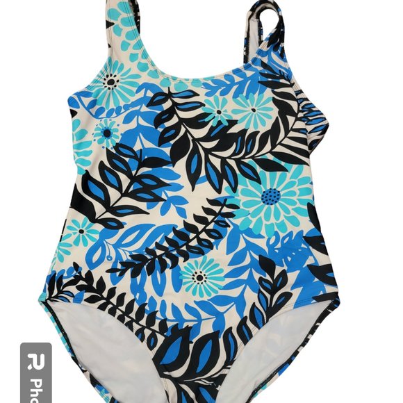 Catalina Blue Tropical Floral One Piece Women's Swim Suit - Picture 1 of 9